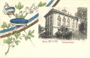 1908 Jena, Teutonenhaus. Verlag Ernst Gollub / Student fraternity house. Studentica, fencing art postcard (EK)