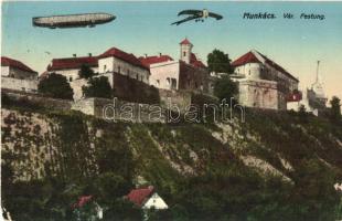 Munkács, Mukacheve, Mukacevo; Vár, léghajó, repülő / castle, airship, airplane (EK)