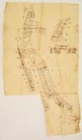 XIX. sz. Csencs és Veszelye települések dűlőinek kézzel rajzolt térképe 35x50 cm