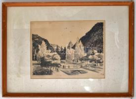 Zádor István (1882-1963): Lillafüred. Litográfia, papír, jelzett, üvegezett keretben,  26×34 cm