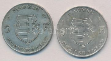 1947. 5Ft Ag "Kossuth" (2x) T:2-,3 patina