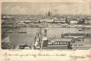 1906 Budapest, látkép a Lánchíddal, gőzhajók (vágott / cut)