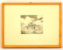 Bajor Ágost (1892-1958): Parlament, rézkarc, papír, jelzett, üvegezett keretben, 12×15 cm