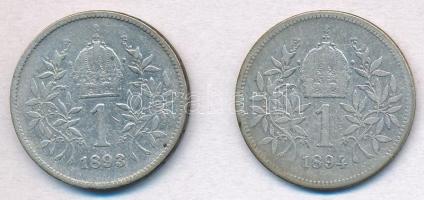 Ausztria 1893-1894. 1K Ag "Ferenc József" (2xklf) T:3 patina
Austria 1893-1894. 1 Corona ...