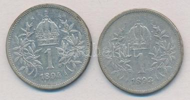 Ausztria 1893-1894. 1K Ag "Ferenc József" (2xklf) T:3 patina
Austria 1893-1894. 1 Corona ...