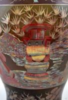 Zsolnay fedeles váza távol keleti jelenettel,kézzel festett lüszter mázzal, jelzett (Geuber Borbála)...