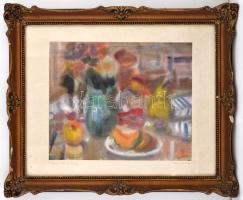 1968 Uhrig Zsigmond (1919-1993): Csendélet 1961. Akvarell, papír, jelzett, üvegezett sérült keretben...