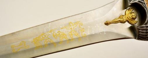 Replika dísz tőr fém hüvellyel, éles pengével, pengehossz: 21,5 cm, teljes hossz: 35 cm