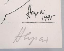 Herpai Zoltán (1951-2011): Lányok együtt. Szitanyomat, papír, jelzett, üvegezett keretben, 29×41 cm