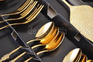 Dekoratív aranyozott süteményes evőeszköz készlet hat személyre: kanalak, villák, tortalapát, stb., ...