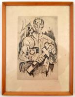 Hincz Gyula (1904-1986): A szocialista munkás. Rézkarc, papír, jelzett, üvegezett keretben, 29×18 cm