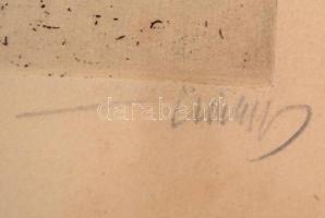 Hincz Gyula (1904-1986): A szocialista munkás. Rézkarc, papír, jelzett, üvegezett keretben, 29×18 cm