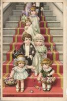 Italian art postcard, children, wedding s: Bertiglia, Olasz művészlap, gyerekek, esküvő s: Bertiglia