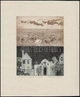Kőhegyi Gyula (1933- ): Provencei nappal és éjszaka, rézkarc, papír, jelzett, 22×17,5 cm