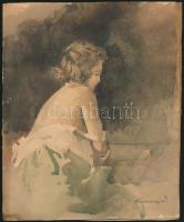 Kümmerle Pál (1873-?): Női félakt háttal, akvarell, papír, jelzett, 22×18 cm