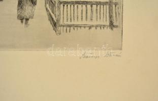 Szőnyi István (1894-1960): Téli utca, rézkarc, papír, jelzett, kartonra ragasztva, 19,5×20 cm