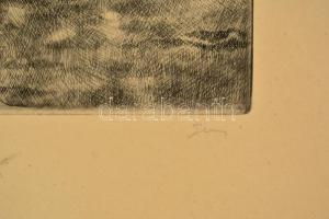 Gacs Gábor (1930- ): Balatoni halászok, rézkarc, papír, jelzett, 30×40 cm