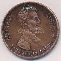 Amerikai Egyesült Államok ~1909. Abraham Lincoln / Lincoln Centenáriumi Érem Br emlékérem (32mm) T:2-,3 ly. USA ~1909. Abraham Lincoln / Lincoln Centennial Medal Br commemorative medal (32mm) C:VF,F hole