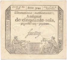 Franciaország 1793. 50s Assignata vízjellel és szárazpecséttel T:I-  France 1793. 50 Sols Assignat with watermark and embossed stamp C:AU  Krause A70