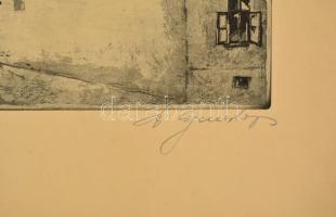 Sz. Gyenes Lajos (1890-1971): Tabáni panoráma, rézkarc, papír, jelzett, 21,5×33 cm