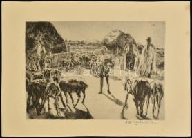 Aszódi Weil Erzsébet (1901-1976): Pásztorok, rézkarc, papír, jelzett, 24,5×36 cm