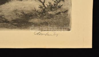 Paulovits Pál (1892-1975): Vándorlás, rézkarc, papír, jelzett, 29×39,5 cm