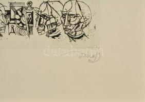 Hincz Gyula (1904-1986): Barátság, rézkarc, papír, jelzett, számozott (46/100), 39,5×29 cm