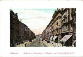 Budapest VI. Erzsébet és Teréz körút, Royal kávéház, villamosok