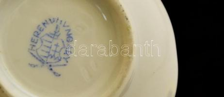 Herendi Viktória mintás kistálka, kézzel festett, jelzett, kopásokkal, d: 7 cm + Herendi áttört virá...
