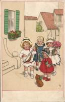 Singing children, Meissner & Buch Kunstler-postkarten Serie 2301. litho s: L.D. (fa)