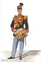 Tamburino delle guardie palatine in grande uniforme / Drummer of the Palatine Guard, military unit of the Vatican, soldier, artist signed