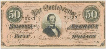 Amerikai Konföderációs Államok / Virginia / Richmond 1864. 50$ replika T:I-,II The Confederate States of Amerika / Virginia / Richmond 1864. 50 Dollars replica C:AU,XF