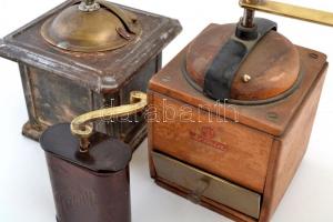 3 db kávédaráló, fém, fa, bakelit, m:13-22 cm