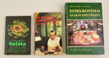 3 db szakácskönyv vegyes témákkal. Hidegkonyhai szakácsművészet, Az emlékek szakácskönyve, Ízes írások és régi receptek; Saláta ABC