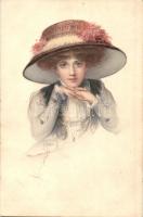 Lady with hat, M. Munk Wien, Nr. 479., artist signed, litho