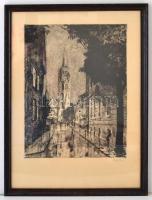 Imre István (1918-1983): Halászbástya. Színes rézkarc, papír, jelzett, üvegezett keretben, 39×29 cm