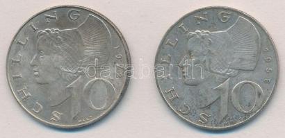 Ausztria 1958-1972. 10Sch Ag (2x) T:2 Austria 1958-1972. 10 Schilling Ag (2x) C:XF