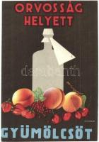 8 db RÉGI magyar gyümölcsöt reklámozó egészségügyi propaganda lap, C-vitamin táblázat a hátoldalon. ...