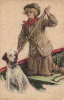 'Fellow Sports' / Rowing lady with dog, The Knapp Co. Paul Heckscher, Imp. No. 302-9. s: L...