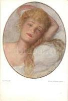Vertraumt / Daydreamer blonde lady, Nr. 128-3. B.K.W.I., s: Erich Schütz (EK)