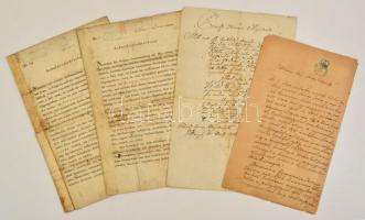 1806-1879 4 db okmány: 2 db adóslevél, 2 db kérvény, német illetve magyar nyelven, rányomott viaszpecsétekkel