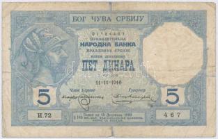 Szerbia 1916. 5D T:III,III- Serbia 1916. 5 Dinara C:F,VG Krause 14