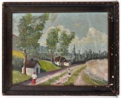 Neogrády jelzéssel: Libalegeltetés. Olaj, vászon, foltos, sérült keretben, 32×41 cm