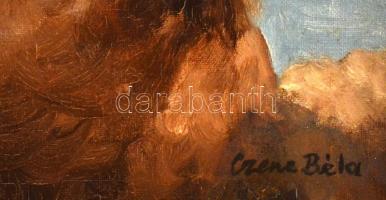 Czene jelzéssel: Akt a sziklán. Olaj, vászon, javított, keretben, 50×40 cm