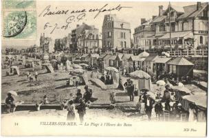 Villers-sur-Mer, La Plage a lHeure des Bains / beach, sunshade, houses.  TCV card