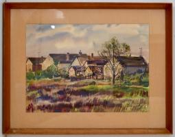 Domanovszky jelzéssel: Házak. Akvarell, papír, üvegezett keretben, 35×49 cm