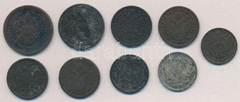 Ausztria 1851-1891. 9db-os vegyes tétel, közte 1872. 10kr Ag (2x), 1870. 20kr Ag, 1852V 3c T:2-3 pat...