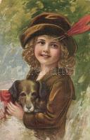 Girl in hat with dog, H. Nr. 510 (EK)