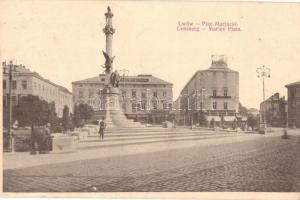Lviv, Lwów, Lemberg; Marien Platz / square, statue, K.u. K. Militärzensur Lemberg So. Stpl.