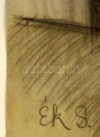 Ék jelzéssel: Akt háttal. Szén, papír, felcsavarva, 70×50 cm